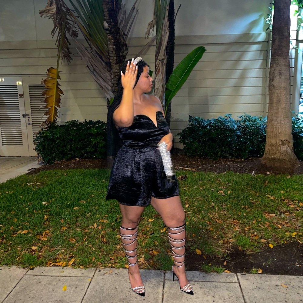 Black satin romper